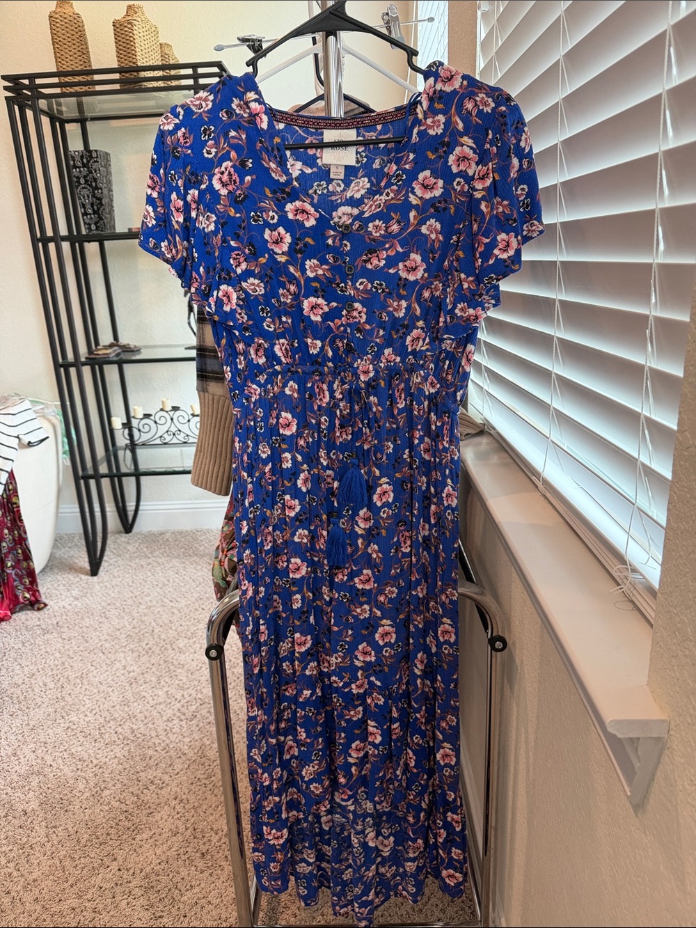 Knox Rose Blue Floral Tie-Waist Maxi Dress